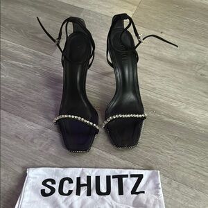 SCHUTZ Black Heels with Rhinestone Strap
